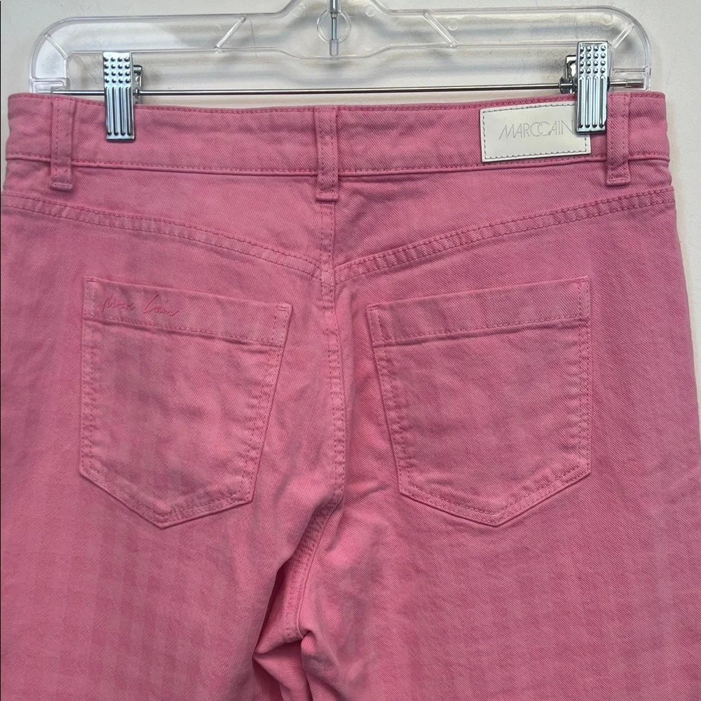 Marc Cain Colorful Chic Gingham Pink Checkered Jeans with eyelash hem US Size 6